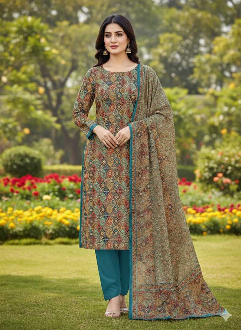 Bonoful,Jaipuri,100%,Pure,Cotton ,Unstiched,Three,Piece.