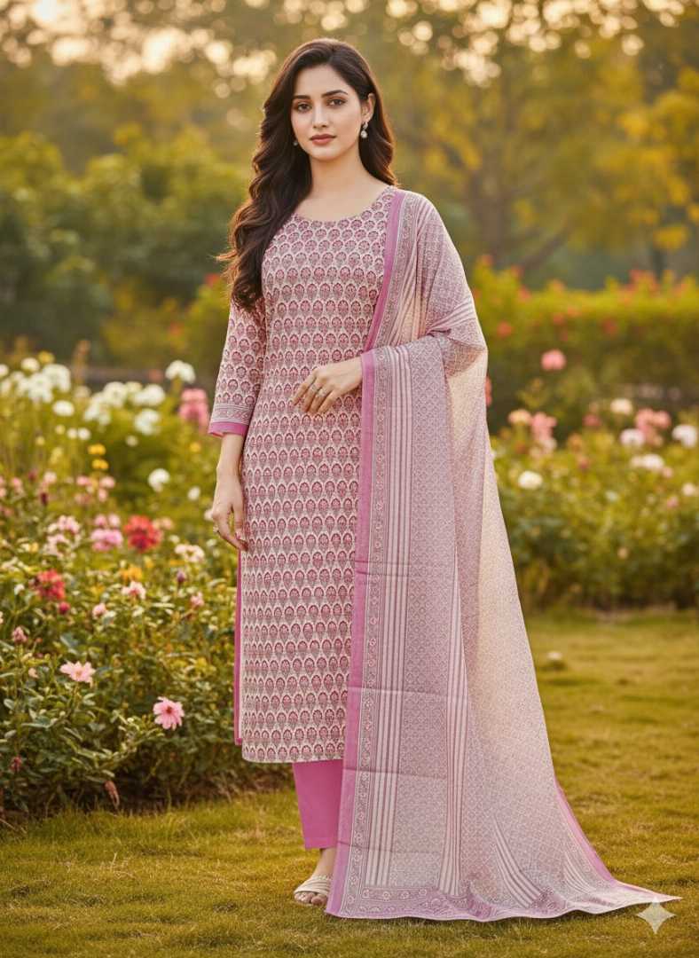 Bonoful,Jaipuri,100%,Pure,Cotton ,Unstiched,Three,Piece.