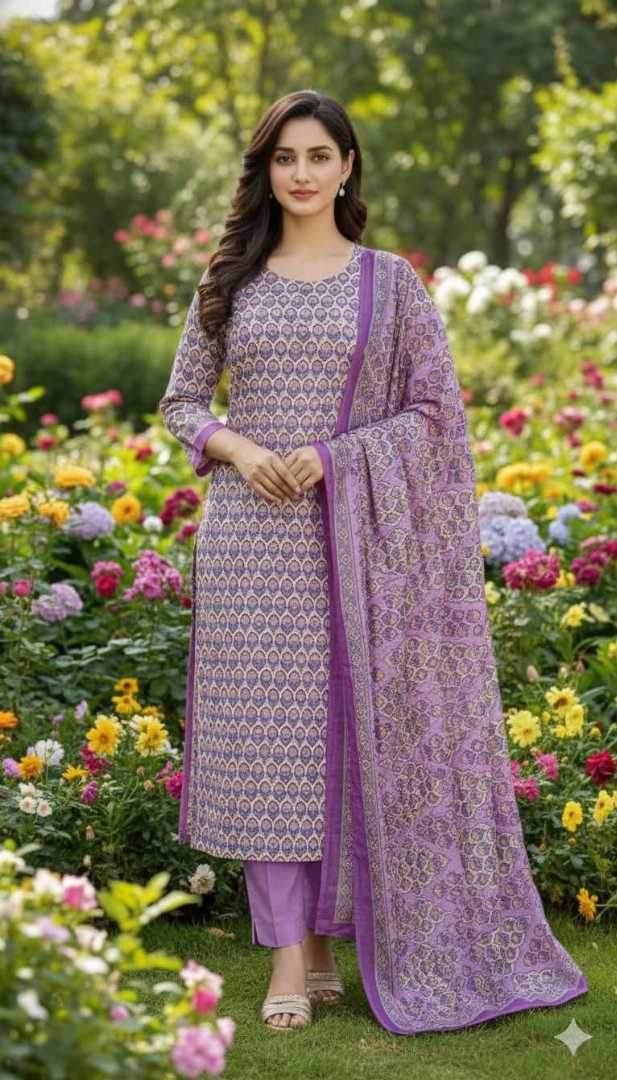 Bonoful,Jaipuri,100%,Pure,Cotton ,Unstiched,Three,Piece.