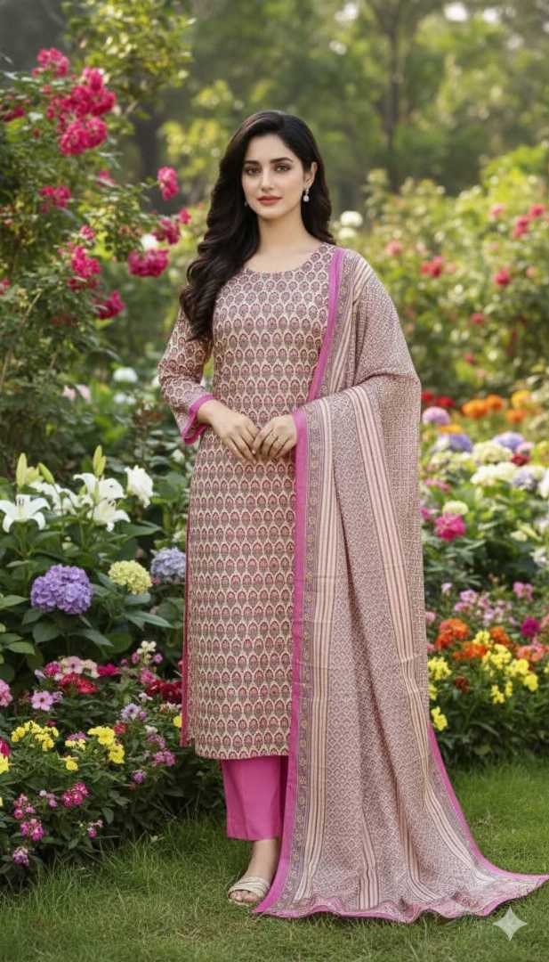Bonoful,Jaipuri,100%,Pure,Cotton ,Unstiched,Three,Piece.