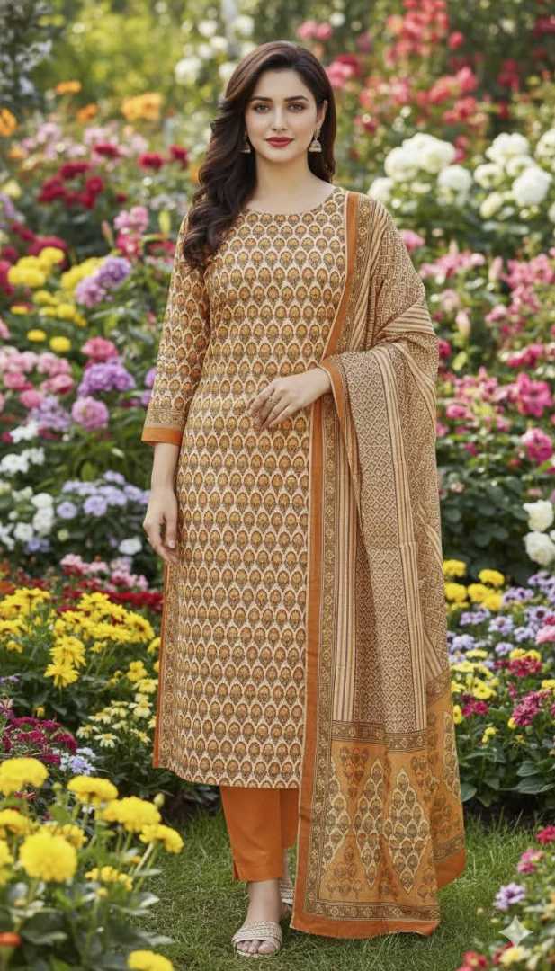 Bonoful,Jaipuri,100%,Pure,Cotton ,Unstiched,Three,Piece.