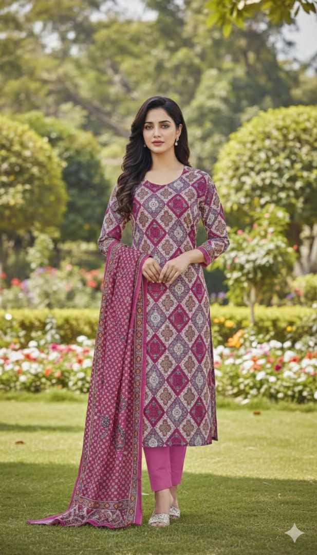 Bonoful,Jaipuri,100%,Pure,Cotton ,Unstiched,Three,Piece.
