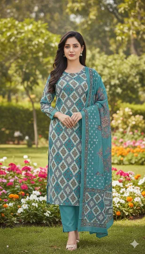 Bonoful,Jaipuri,100%,Pure,Cotton ,Unstiched,Three,Piece.