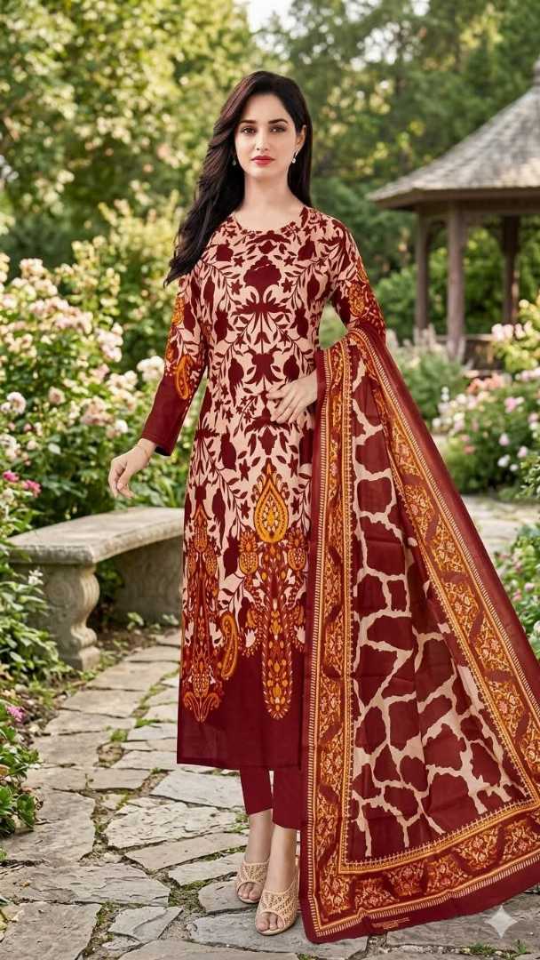 Bonoful,Jaipuri,100%,Pure,Cotton ,Unstiched,Three,Piece.