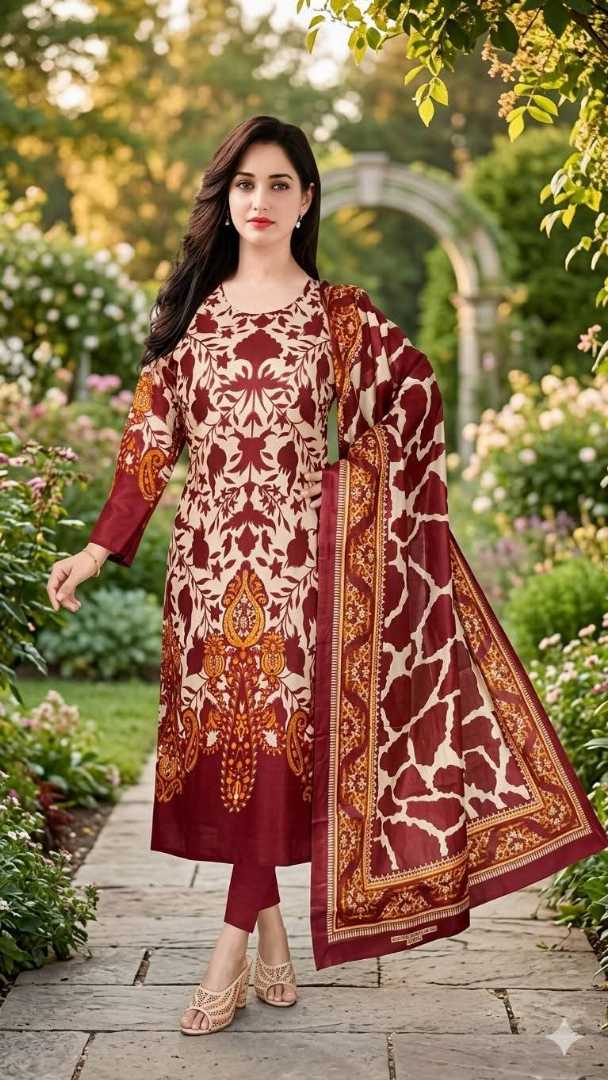 Bonoful,Jaipuri,100%,Pure,Cotton ,Unstiched,Three,Piece.