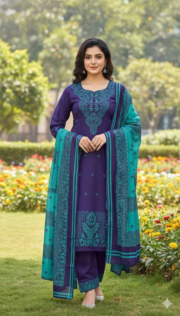 Bonoful,Jaipuri,100%,Pure,Cotton ,Unstiched,Three,Piece.