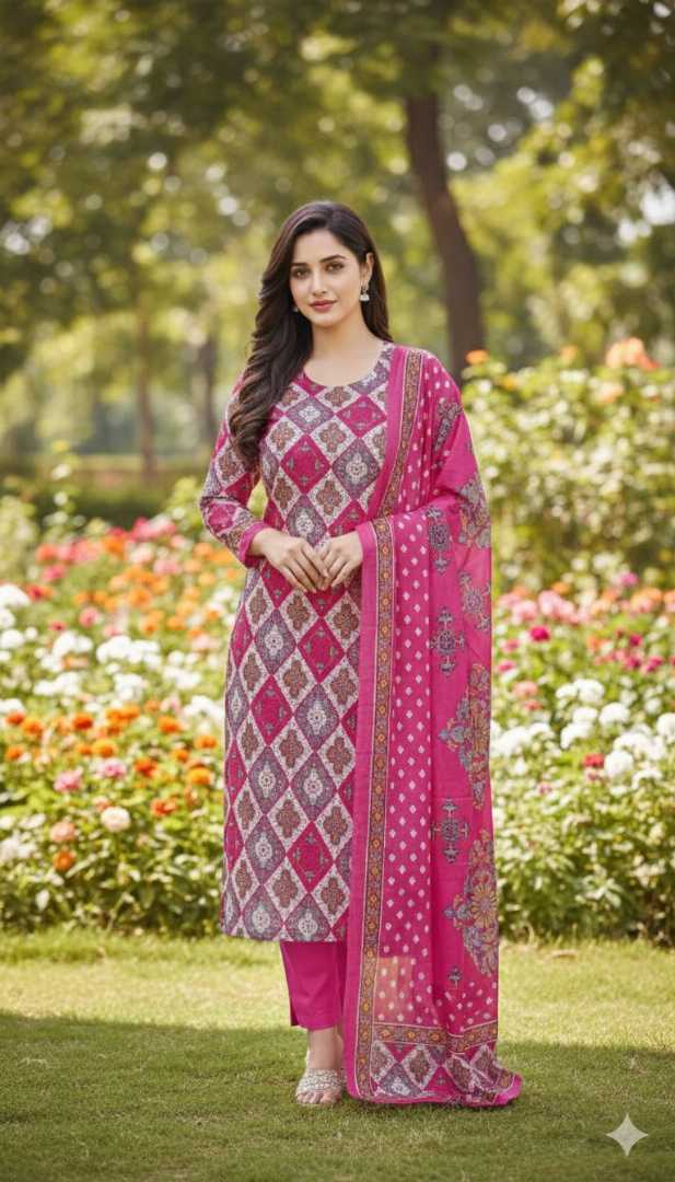 Bonoful,Jaipuri,100%,Pure,Cotton ,Unstiched,Three,Piece.