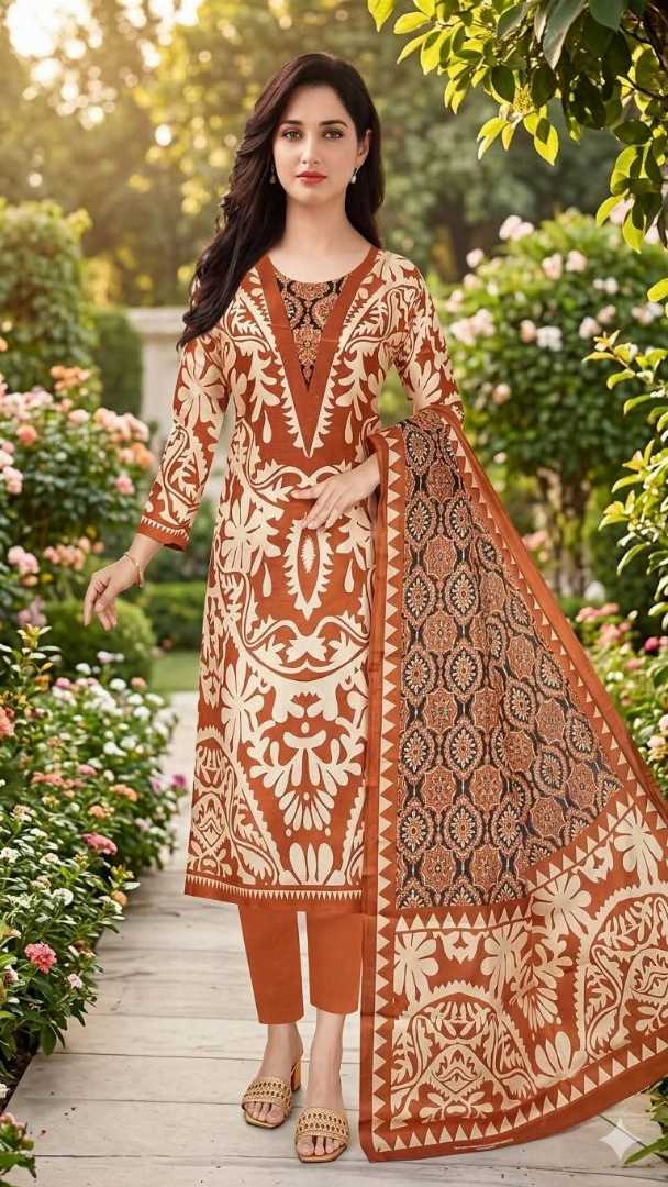 Bonoful,Jaipuri,100%,Pure,Cotton ,Unstiched,Three,Piece.