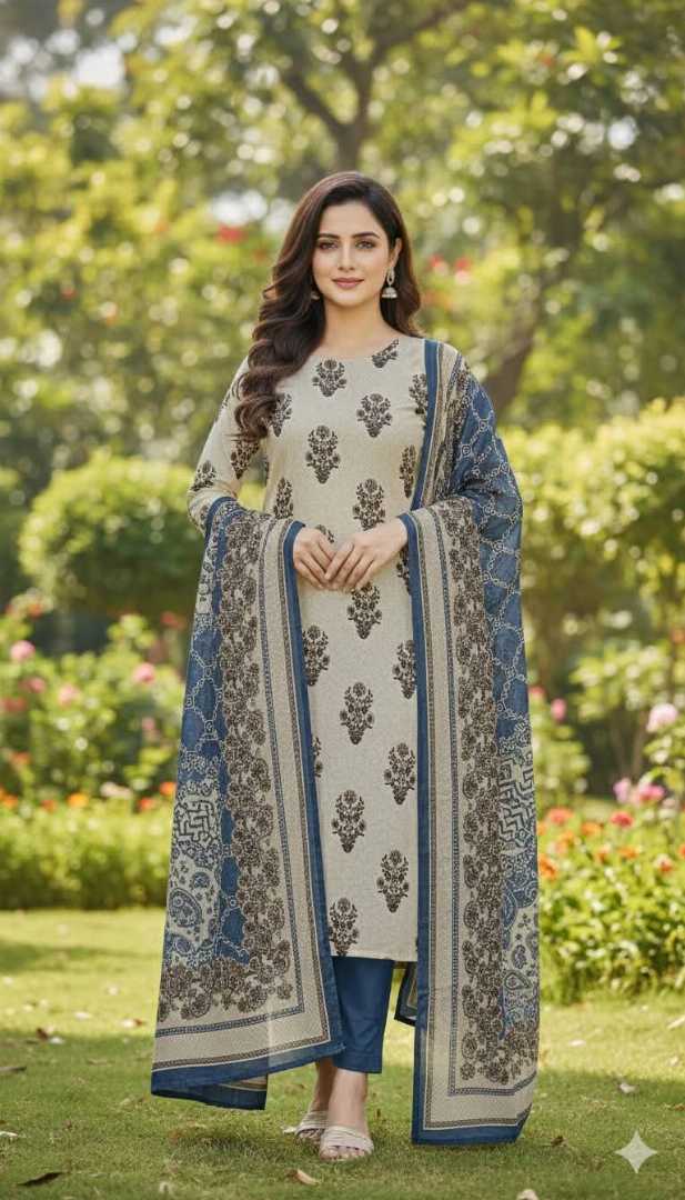 Bonoful,Jaipuri,100%,Pure,Cotton ,Unstiched,Three,Piece.