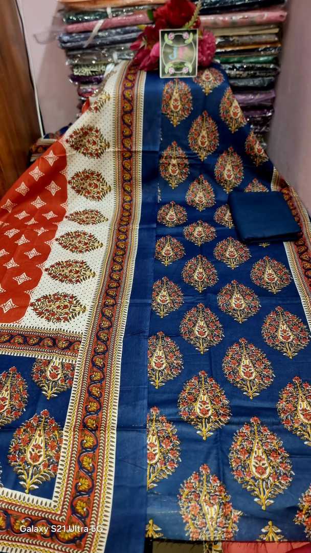 Bonoful,Jaipuri,100%,Pure,Cotton ,Unstiched,Three,Piece.