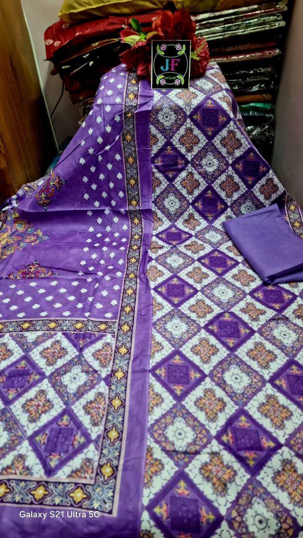 Bonoful,Jaipuri,100%,Pure,Cotton ,Unstiched,Three,Piece.