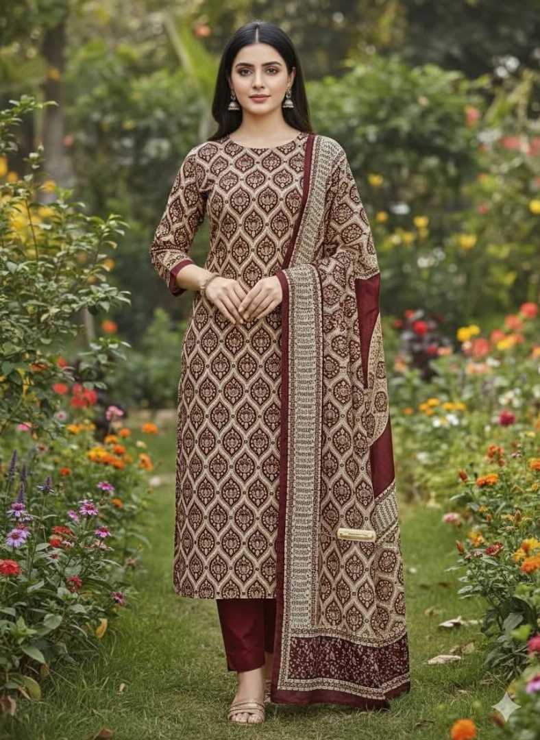 Bonoful,Jaipuri,100%,Pure,Cotton ,Unstiched,Three,Piece.