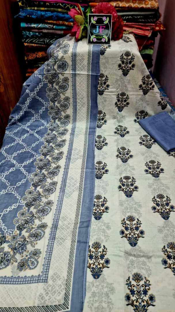 Bonoful,Jaipuri,100%,Pure,Cotton ,Unstiched,Three,Piece.