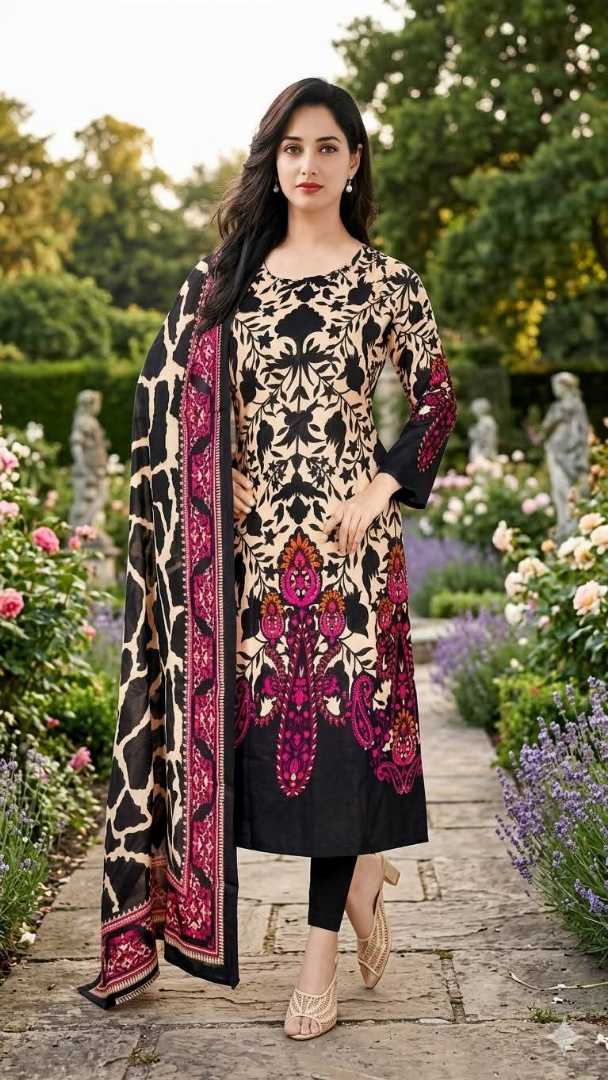 Bonoful,Jaipuri,100%,Pure,Cotton ,Unstiched,Three,Piece.