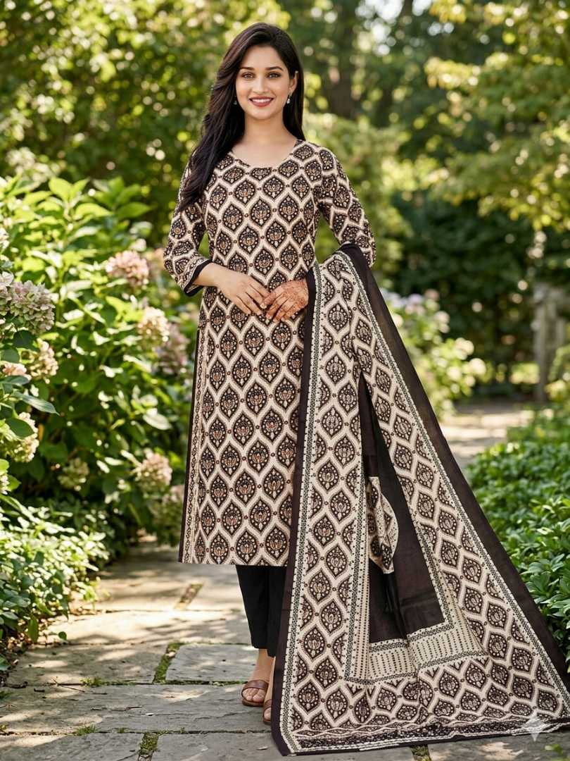 Bonoful,Jaipuri,100%,Pure,Cotton ,Unstiched,Three,Piece.