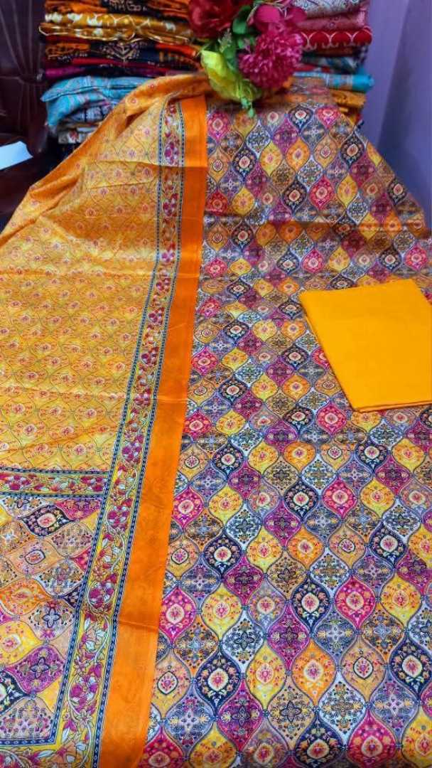 Bonoful,Jaipuri,100%,Pure,Cotton ,Unstiched,Three,Piece.