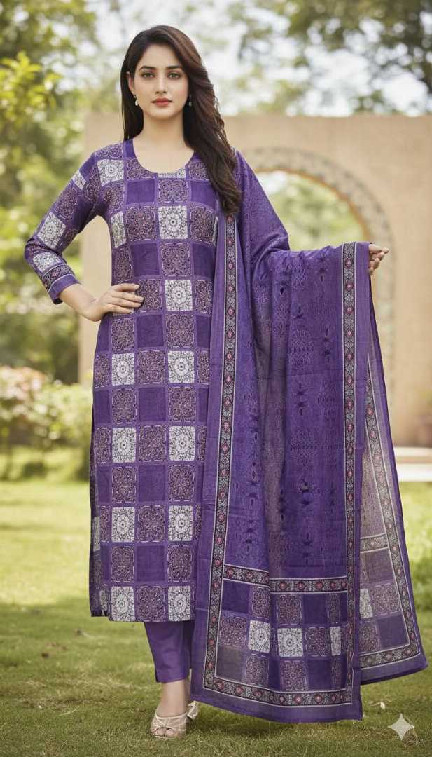Bonoful,Jaipuri,100%,Pure,Cotton ,Unstiched,Three,Piece.