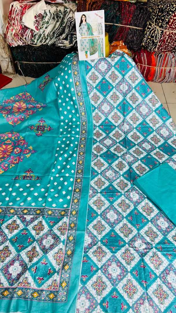 Bonoful,Jaipuri,100%,Pure,Cotton ,Unstiched,Three,Piece.