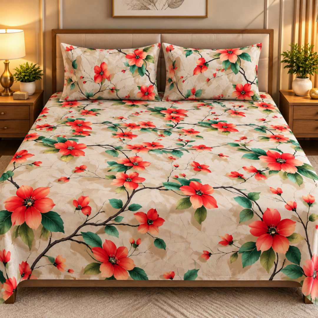 King,Size,Panel,Bed,sheet,with,Matching,Pillow,cover